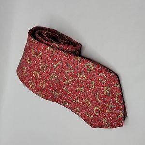 SULKA Red Yellow Print Silk Neck Tie